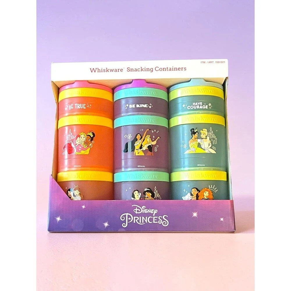 Disney Princess Whiskware Stackable Snack Containers 3-Pack Kids Toddlers New